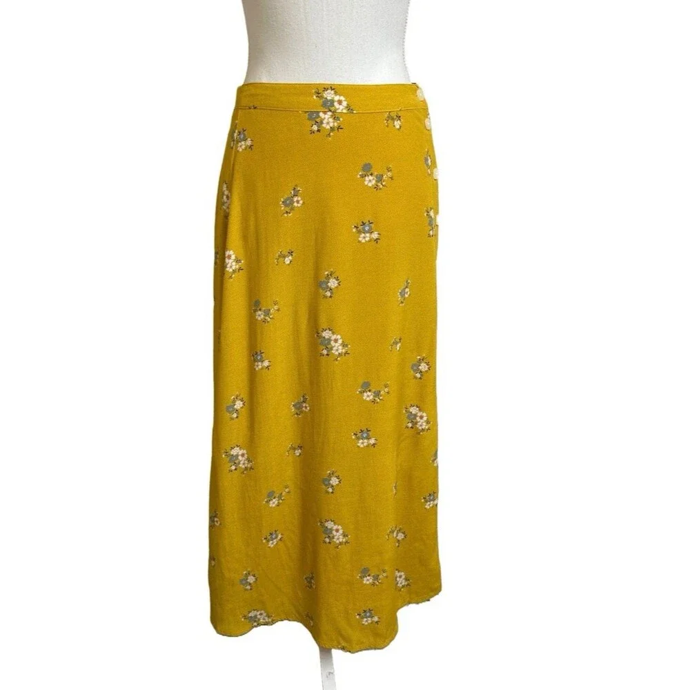 NWT Gap Women's 4 Yellow Floral Side Button Midi Skirt NEW